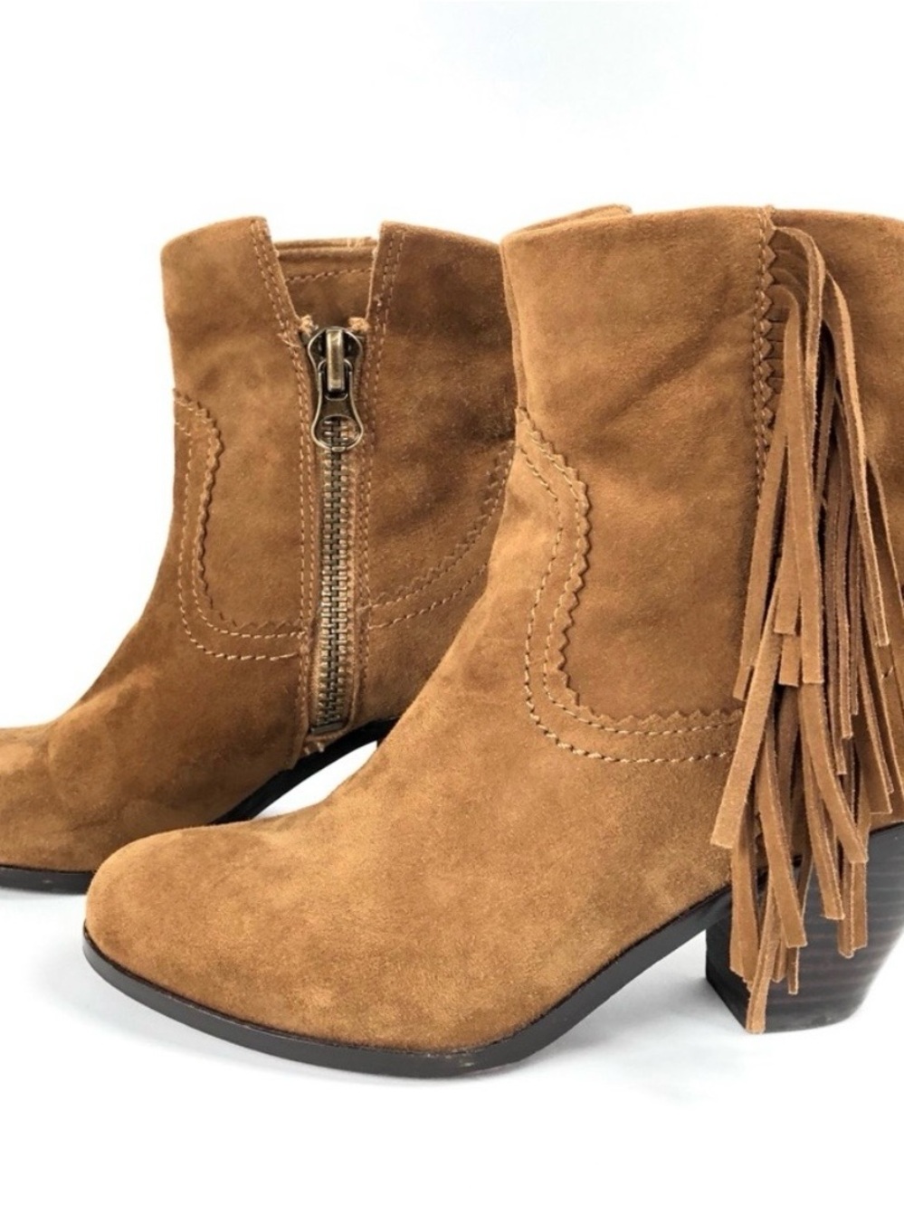 Sam Edelman Tan Suede Fringe big girls Ankle Boots